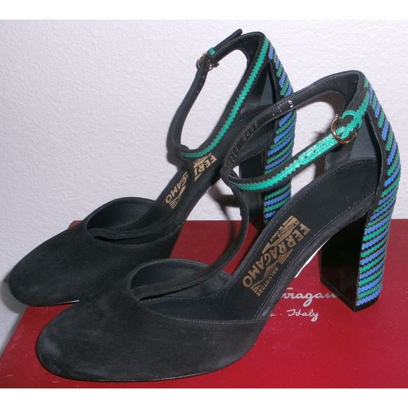 Salvatore Ferragamo Fergie T-Strap Suede Pumps 7.5 - Picture 3 of 12